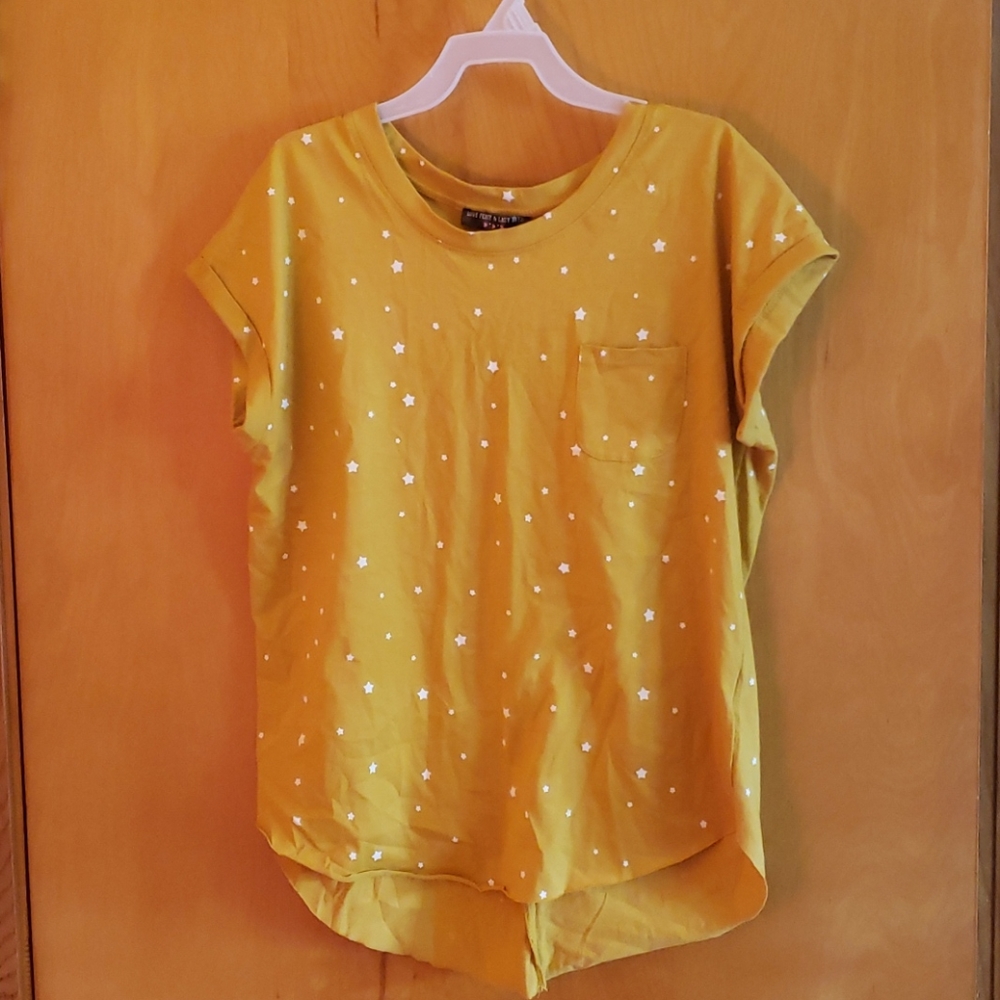 Love Peace & Lazy Days gold & white tee shirt S